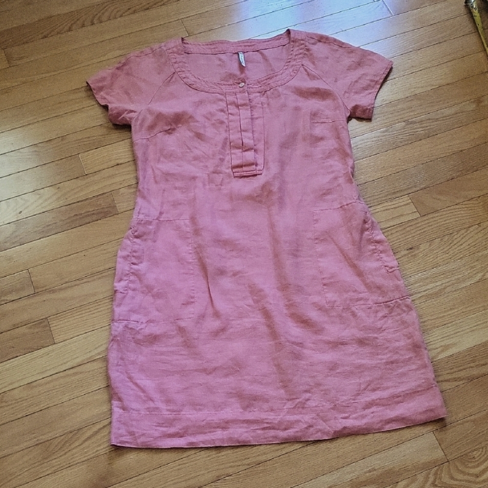 Part Two Pink Linen Shift Dress